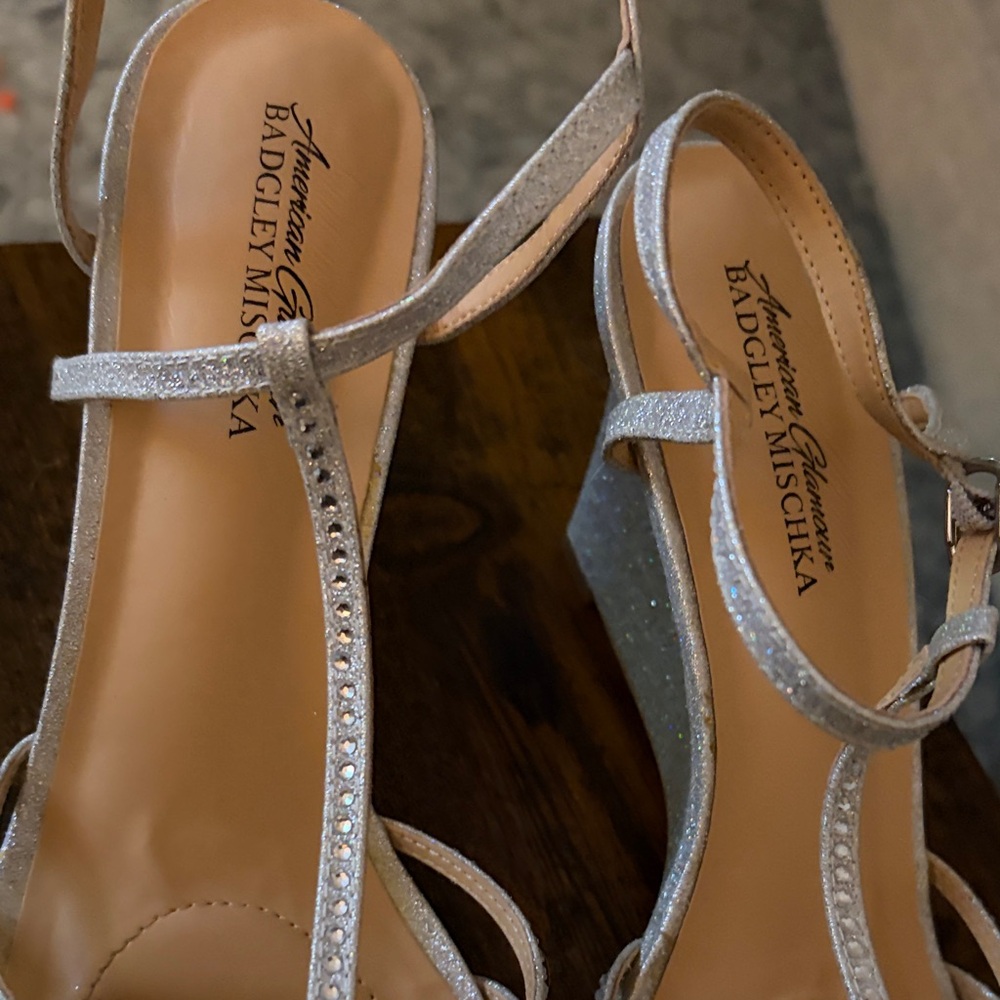 Badgley Mischka Glittering Silver Strappy Heels - Picture 3 of 5